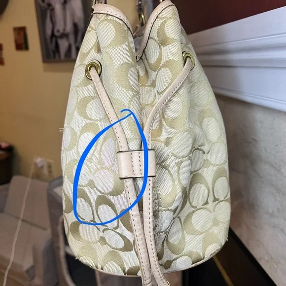 Coach 2014 Signature Canvas Shoulder Bag with Green Center Stripe - REHAB - Picture 9 of 10